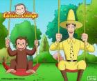 Джордж обезьяна с его другом Тед, человек в желтой шляпой